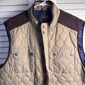 Tasso Elba Quilted men’s Size XL Tan & Brown patch Vest With Snap Pockets Zip up